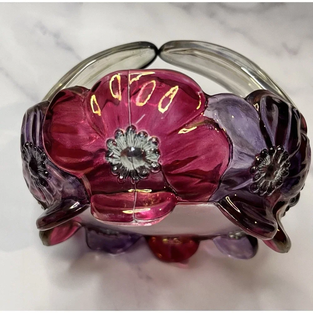 Glass Basket Small Bowl Vintage Westmoreland Dogwood Flower Unique Handle